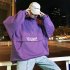 Men s Hoodie Autumn and Winter Loose Pullover Letter Printing Jacket Purple  M