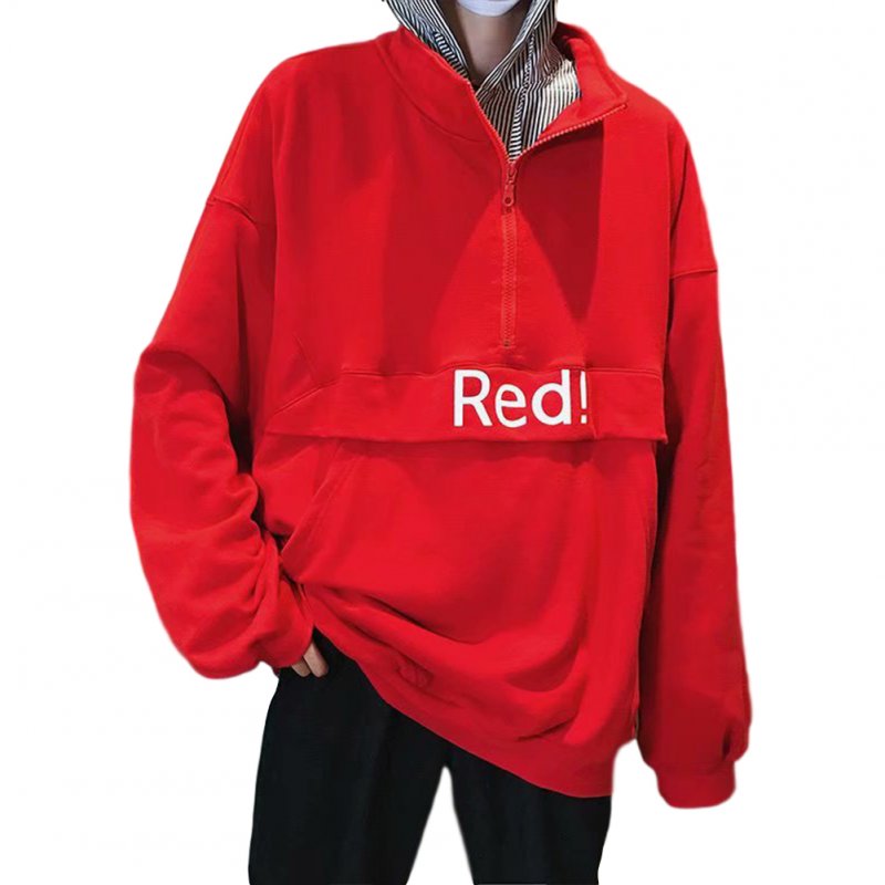 Men's Hoodie Autumn and Winter Loose Pullover Letter Printing Jacket Red _M
