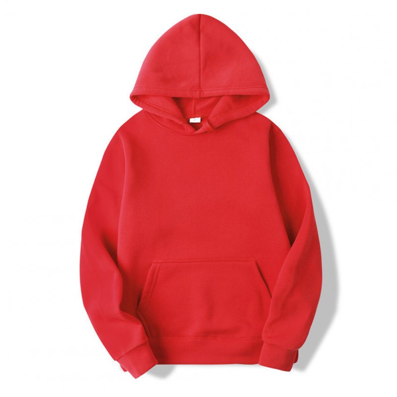 Men's Hoodie Autumn and Winter Loose Long-sleeve Velvet Solid Color Pullover Hooded Sweater red_XL