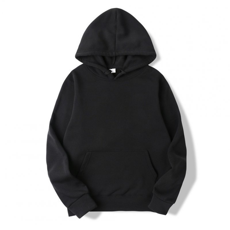 Men's Hoodie Autumn and Winter Loose Long-sleeve Velvet Solid Color Pullover Hooded Sweater black_M