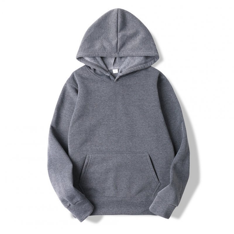 Men's Hoodie Autumn and Winter Loose Long-sleeve Velvet Solid Color Pullover Hooded Sweater Dark gray_M