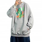 Men's Hoodie Loose Thin Animal Printed Long-sleeve Hooded Sweater Light gray _XL