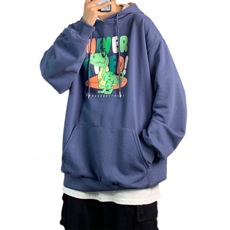 Men's Hoodie Loose Thin Animal Printed Long-sleeve Hooded Sweater Dark blue_XL