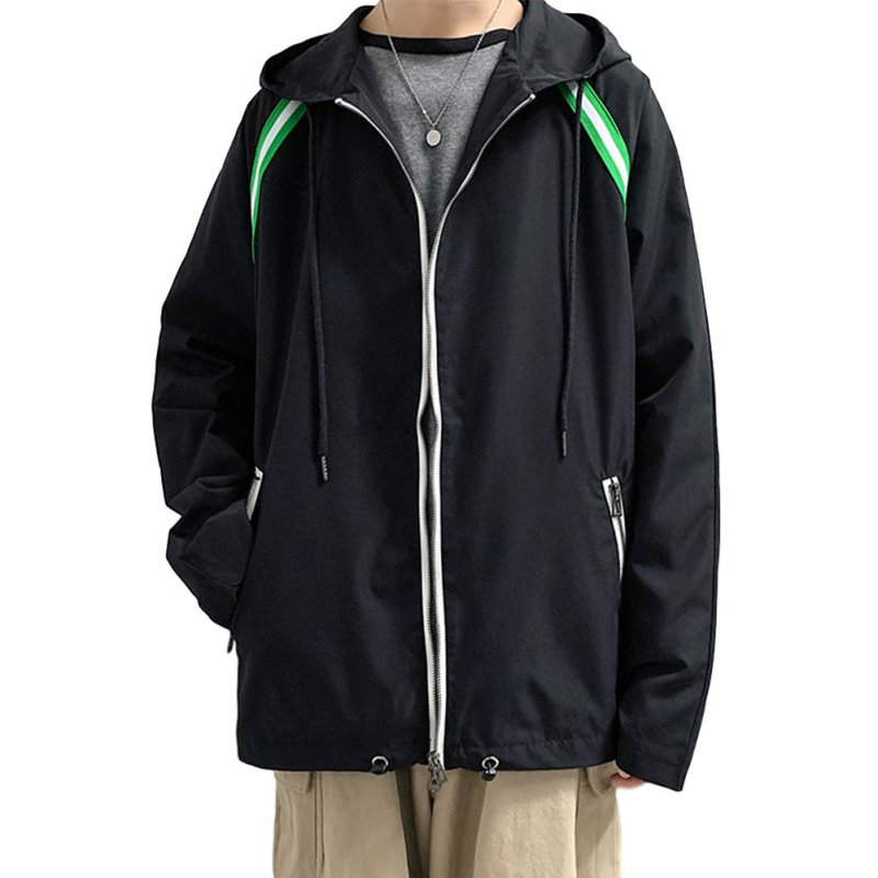 Men's Jacket Autumn Loose Solid Color Large Size Hooded Cardigan black_M
