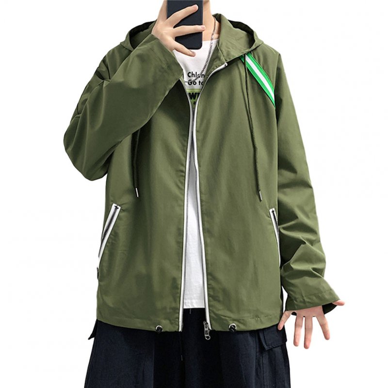 Men's Jacket Autumn Loose Solid Color Large Size Hooded Cardigan olive Green_L