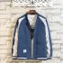 Men s Jacket Autumn Plus Size Corduroy Stand Collar Baseball Uniform Blue  L