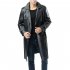 Men s Jacket Autumn and Winter Windbreaker over the Knee  Large Size Casual Leather Jacket Black  2XL