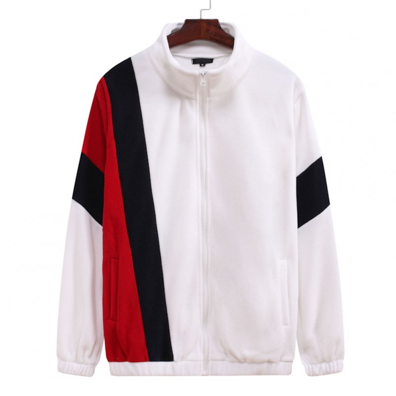 Men's Jacket Autumn and Winter Three-color Splicing Casual Sports Coat white_XL