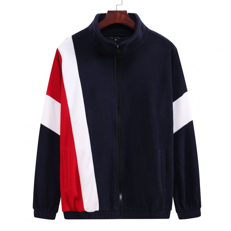 Men's Jacket Autumn and Winter Three-color Splicing Casual Sports Coat Navy_3XL