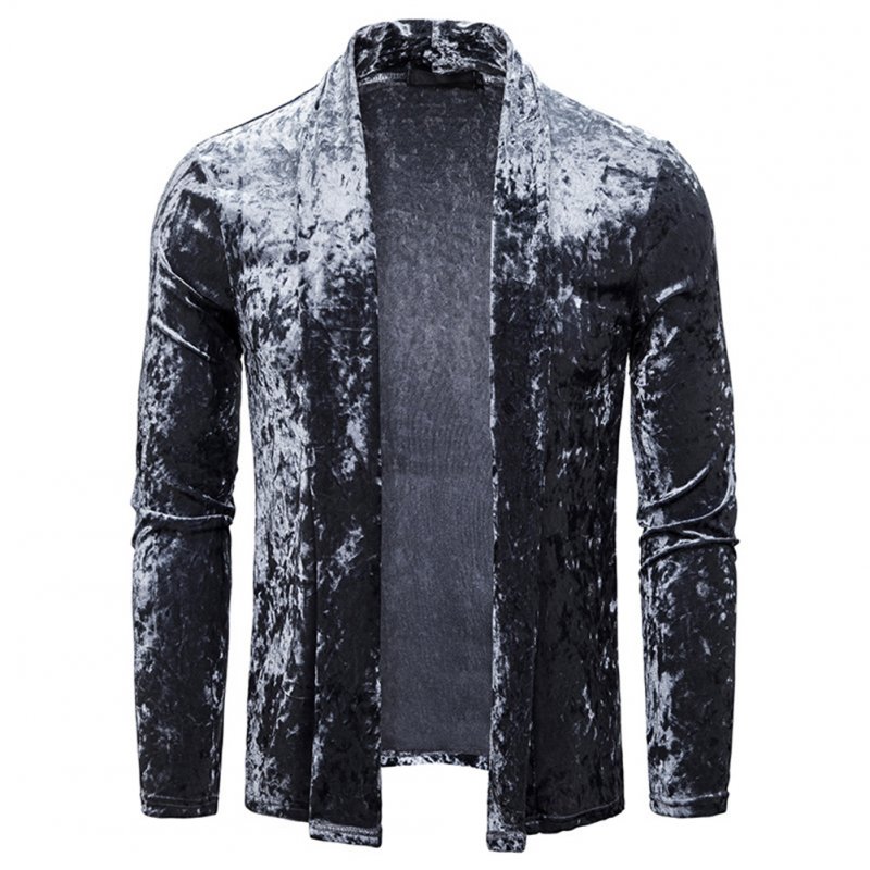 Men's Jacket Basic Fit Type Long-sleeve Lapel Mid-length Cardigan Dark gray_M