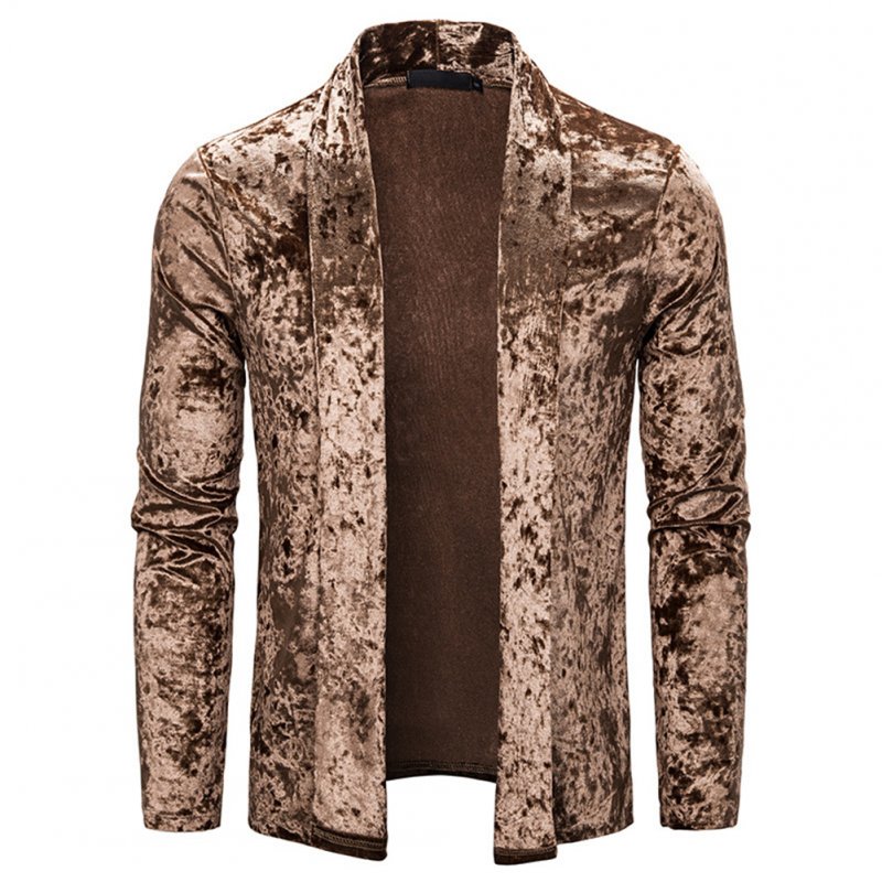 Men's Jacket Basic Fit Type Long-sleeve Lapel Mid-length Cardigan Brown _M