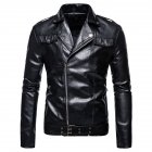 Men s Jacket Motorcycle Leather Autumn Large Size Lapels Pu Casual Jacket Black  3XL