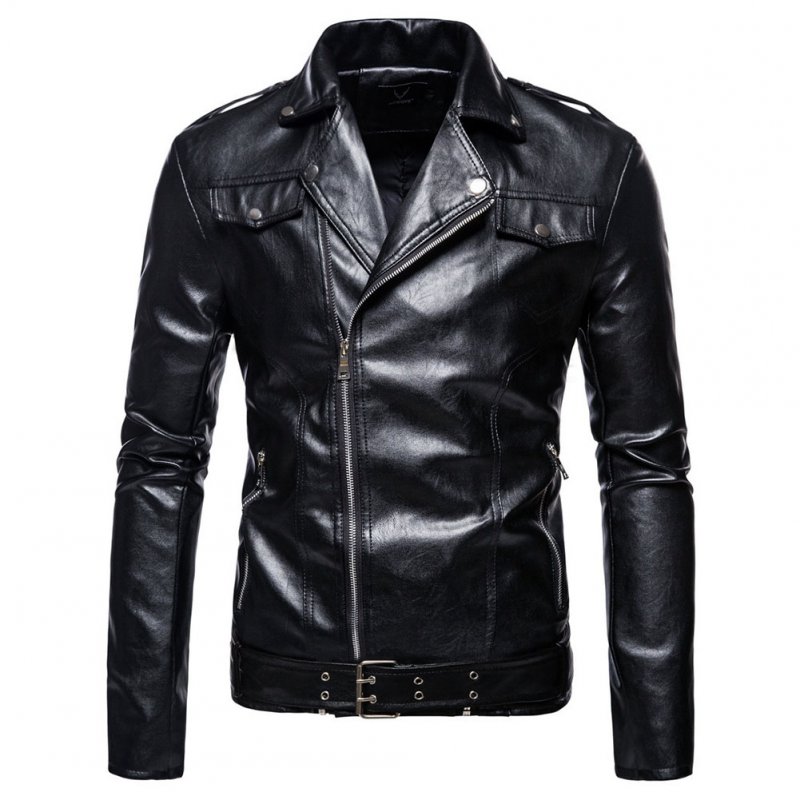 Men's Jacket Motorcycle Leather Autumn Large Size Lapels Pu Casual Jacket Black _3XL