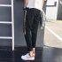 Men s Jeans Summer Slim All match Woven Ribbon Color Contrast Trousers Black  30