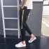 Men s Jeans Summer Slim All match Woven Ribbon Color Contrast Trousers Black  30