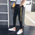 Men s Jeans Summer Slim All match Woven Ribbon Color Contrast Trousers Black 31