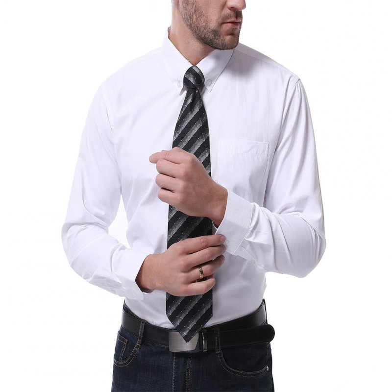 Men's Leisure Shirt Autumn Solid Color Long-sleeve Business Shirt White _L