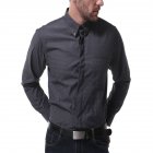 Men's Leisure Shirt Autumn Solid Color Long-sleeve Business Shirt Black _XL