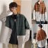 Men s Leisure Shirt Plaid Stitching Plus Size  Loose Casual Long sleeved Shirt Green  L