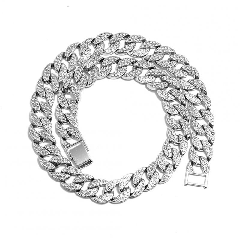 Men's Necklace Hip-hop Style Full-diamond Chain Necklace Bracelet Necklace-silver 50cm