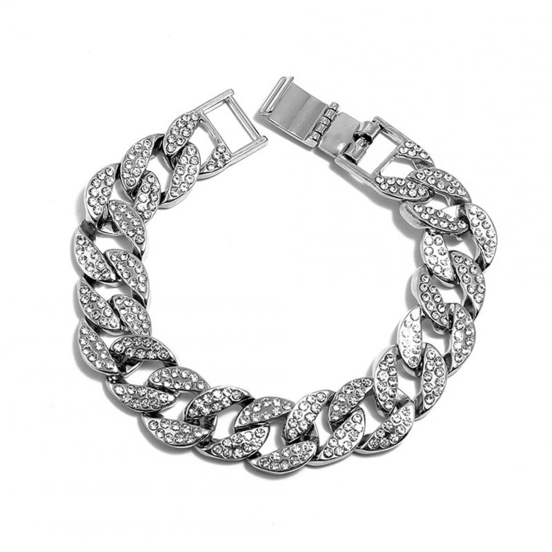 Men's Necklace Hip-hop Style Full-diamond Chain Necklace Bracelet Bracelet-silver 20cm