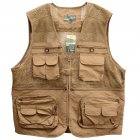 Men s Outdoor Sports Photography Fishing Multi Pocket Zipper Casual Loose Mesh Vest Khaki