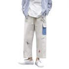Men s Overalls Summer Loose Printing Straight Ankle length Trousers Beige  XXL