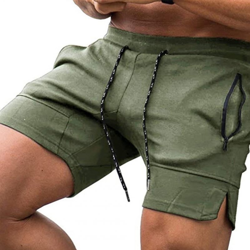 Men's Pants Summer Multicolor Sports Beach Zipper Pocket Loose Shorts Olive green _L