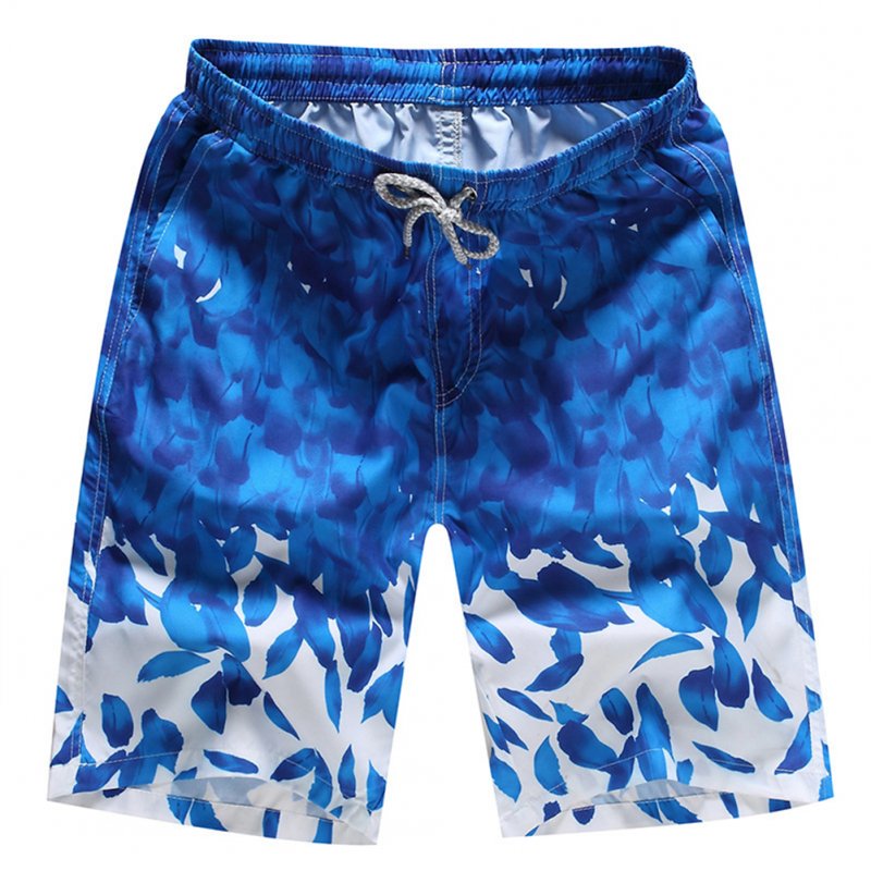 Men's Quick Drying Surfing Beach Shorts Printing Drawstring Short Loose Thin Knee-length Pants Royal blue_XXL