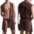 Men s Sexy Casual Night Robe Sleeveless Sleepwear Hooded Ultra Thin Pajama black S