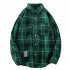 Men s Shirt Casual Long sleeved Lapel Plaid Pattern Slim Shirt Green  XXL