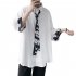 Men s Shirt Long sleeve Lapel Loose Casual Floral Shirt with Tie White XXL