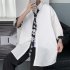 Men s Shirt Long sleeve Lapel Loose Casual Floral Shirt with Tie White XXL