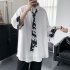 Men s Shirt Long sleeve Lapel Loose Casual Floral Shirt with Tie White XXXL