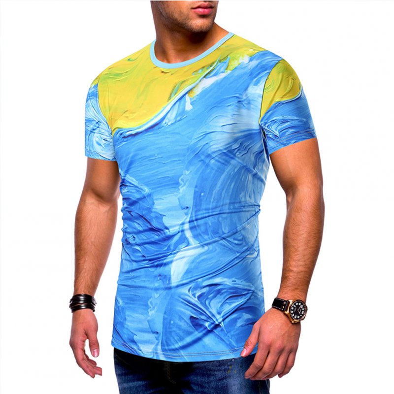 Men's Shirt Short-sleeve Casual Painting 3d Printing Slim T-shirt Blu_2XL