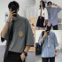 Men s Shirt Summer All match Loose Short sleeve Uniform Shirts with Tie White  L