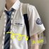 Men s Shirt Summer Embroidery Short sleeve Uniform Shirts with Tie white L
