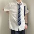 Men s Shirt Summer Embroidery Short sleeve Uniform Shirts with Tie white L