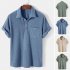 Men s Short Sleeve Shirt Casual Top Loose Solid Color Lapel Shirt Tops Summer Beach Shirt light blue M