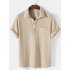 Men s Short Sleeve Shirt Casual Top Loose Solid Color Lapel Shirt Tops Summer Beach Shirt light blue L