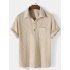 Men s Short Sleeve Shirt Casual Top Loose Solid Color Lapel Shirt Tops Summer Beach Shirt light blue M