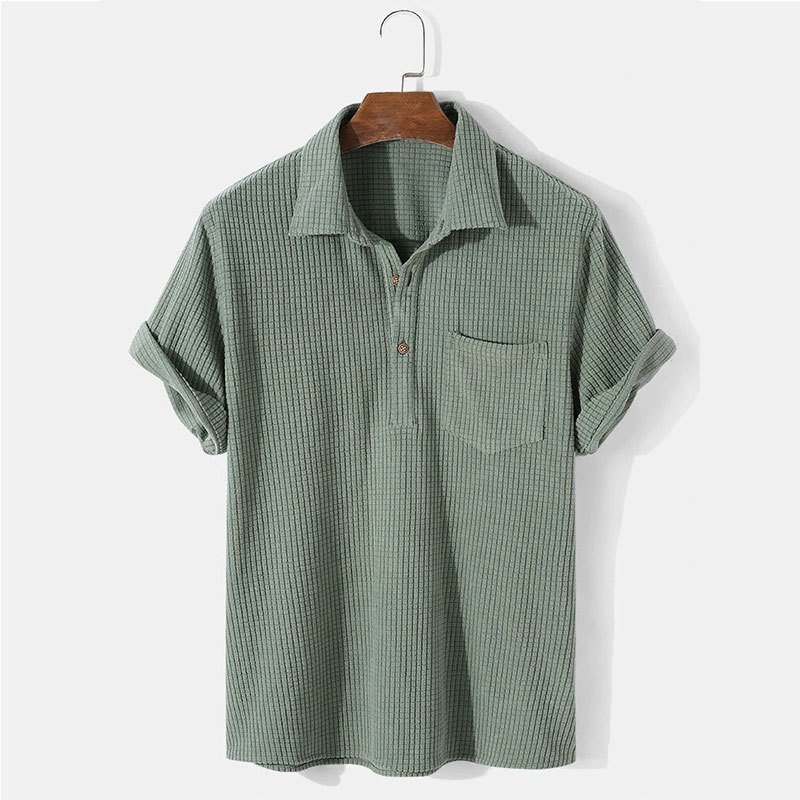 Men's Short Sleeve Shirt Casual Top Loose Solid Color Lapel Shirt Tops Summer Beach Shirt