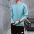 Men s Sweatshirt Round Neck Long sleeved Solid Color Bottoming Shirt Lake blue M