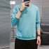 Men s Sweatshirt Round Neck Long sleeved Solid Color Bottoming Shirt Lake blue XXL