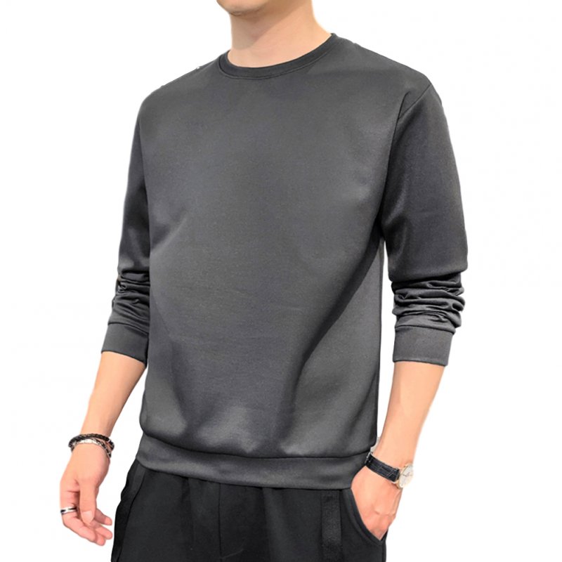 Men's Sweatshirt Round Neck Long-sleeved Solid Color Bottoming Shirt Carbon_M