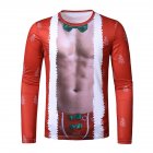 Men s T shirt 3d Printed Crew neck Christmas Long sleeve T shirt red XL