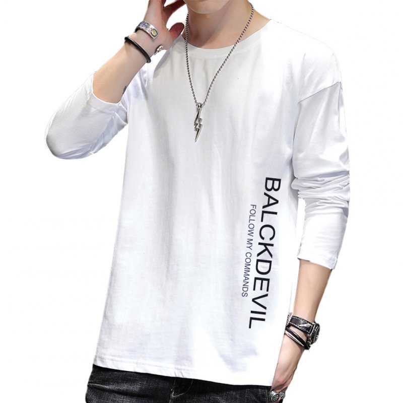 Men's T-shirt Autumn Long-sleeve Thin Type Loose Bottoming Shirt white_M