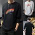 Men s T shirt Autumn Long sleeve Thin Loose Rainbow printing Bottoming Shirt black 3XL