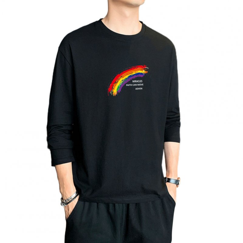 Men's T-shirt Autumn Printing Loose Long-sleeve Bottoming Shirt Black _M