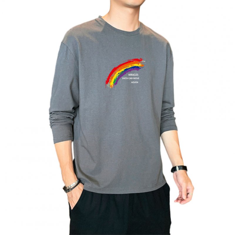 Men's T-shirt Autumn Printing Loose Long-sleeve Bottoming Shirt Dark gray_M